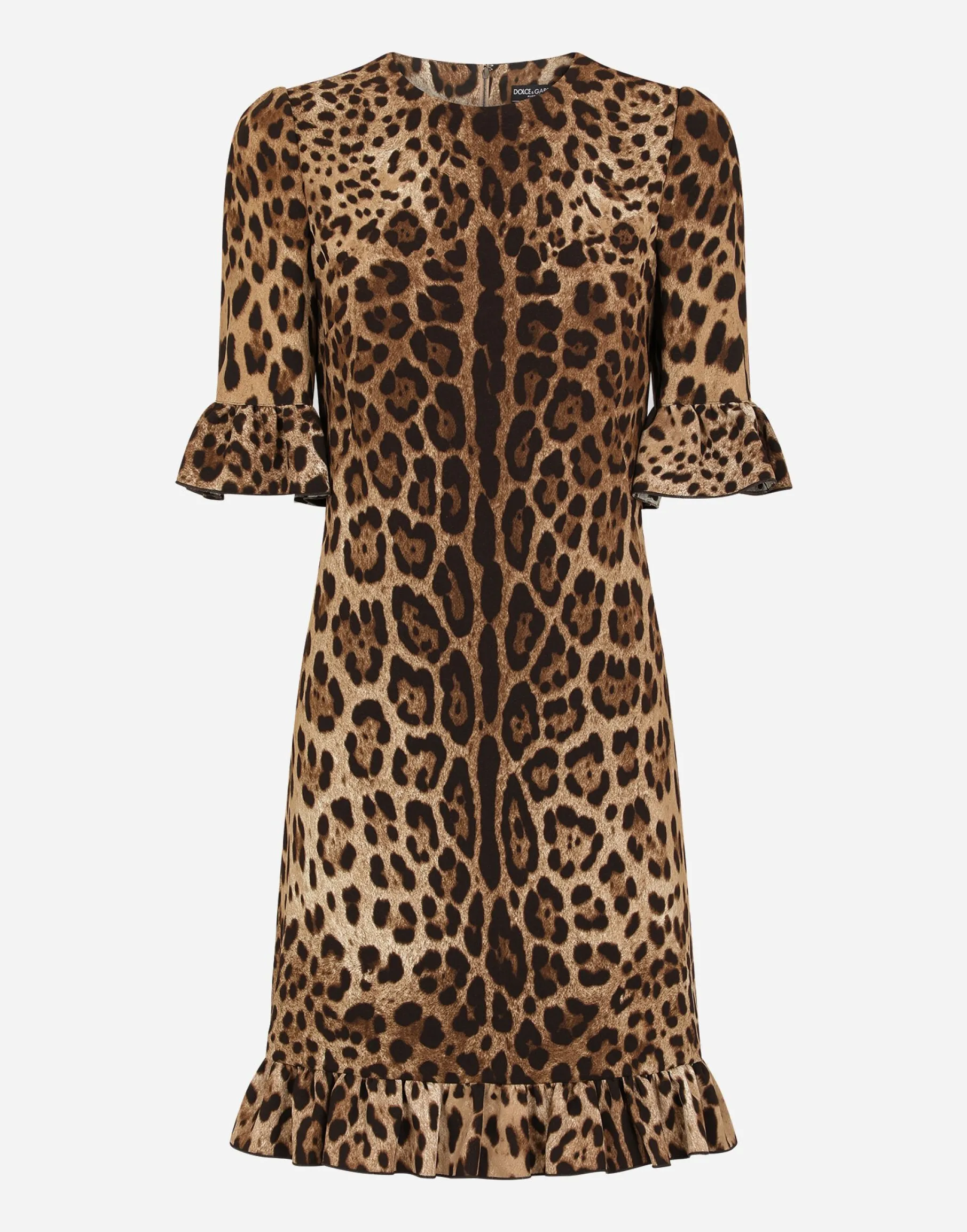 Short leopard-print cady dress