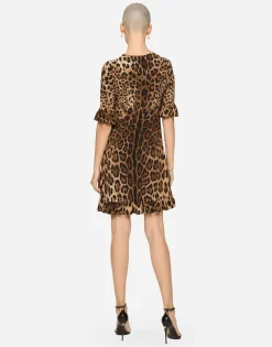 Short leopard-print cady dress