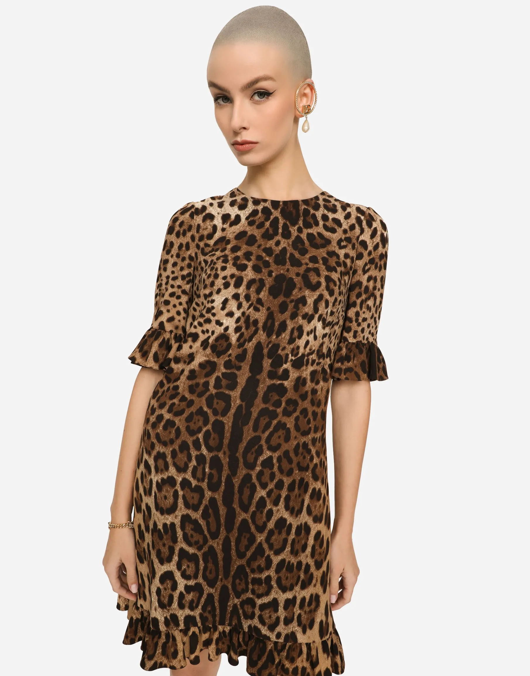 Short leopard-print cady dress