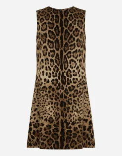 Short leopard-print charmeuse A-line dress