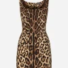 Short leopard-print charmeuse dress
