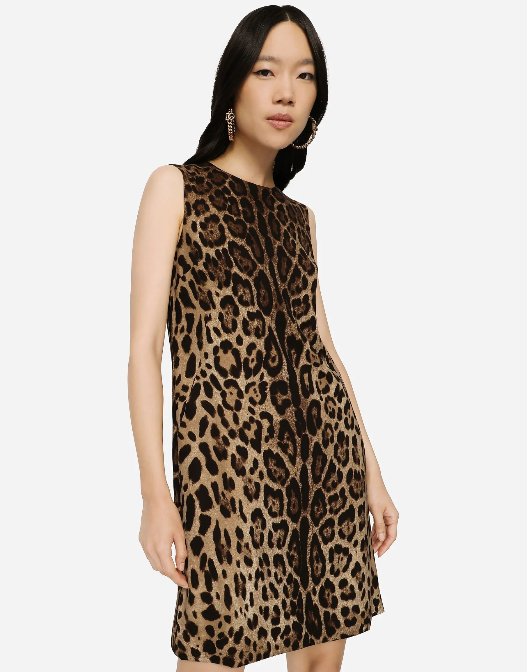Short leopard-print charmeuse A-line dress
