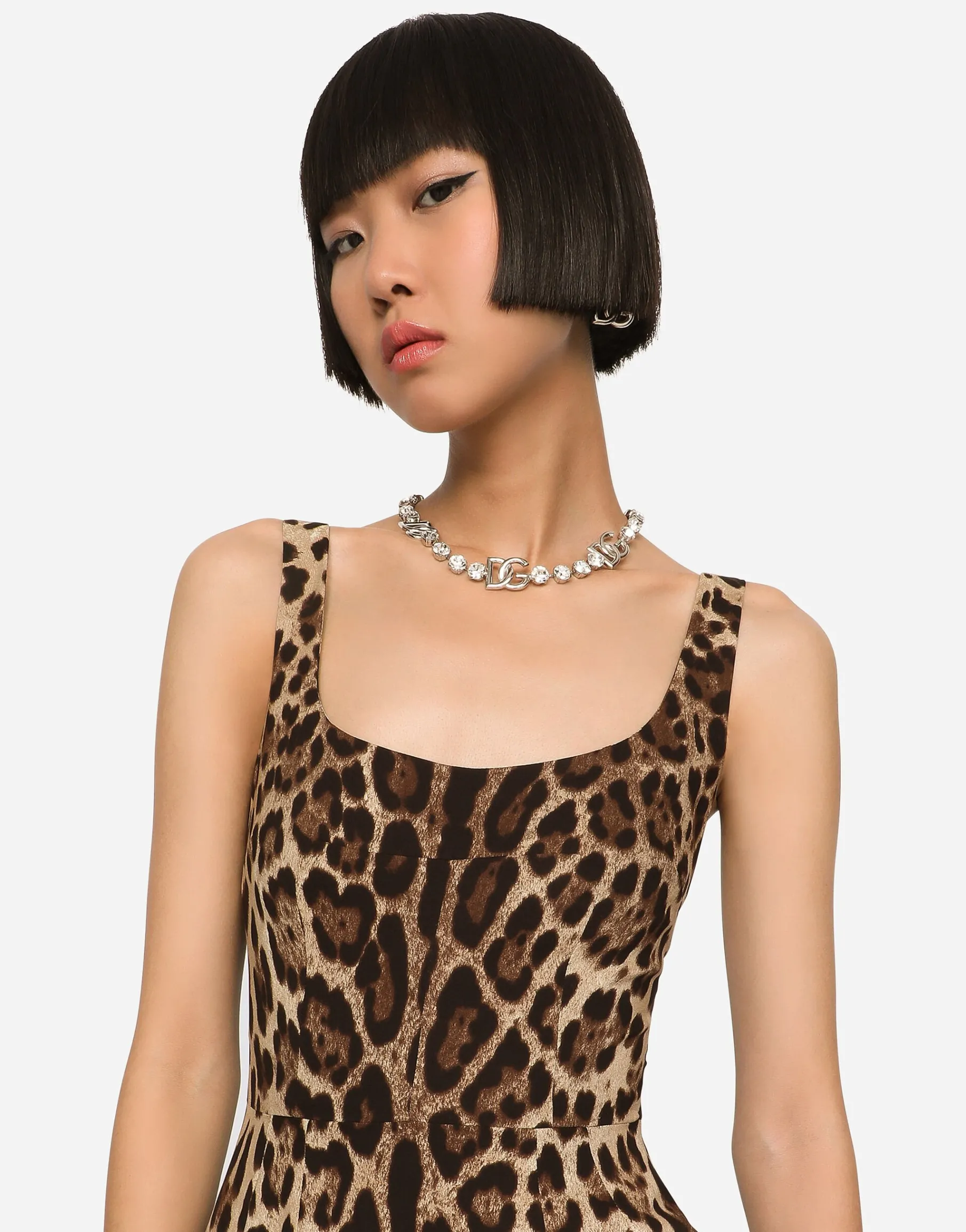 Short leopard-print charmeuse dress