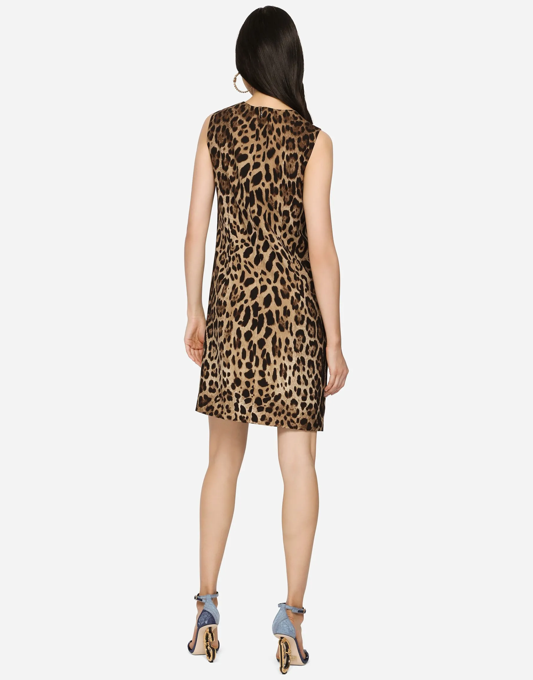 Short leopard-print charmeuse A-line dress