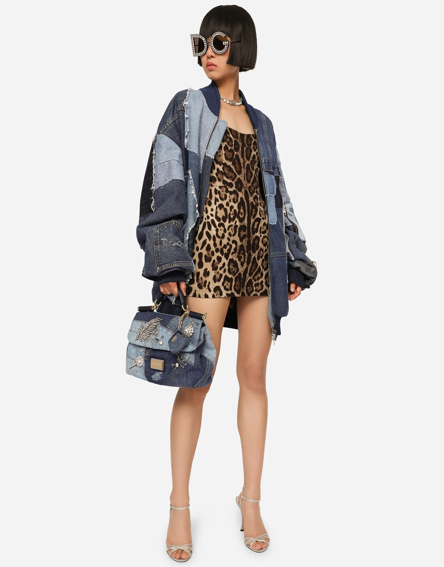 Short leopard-print charmeuse dress