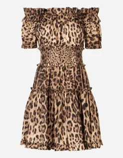 Short leopard-print poplin dress