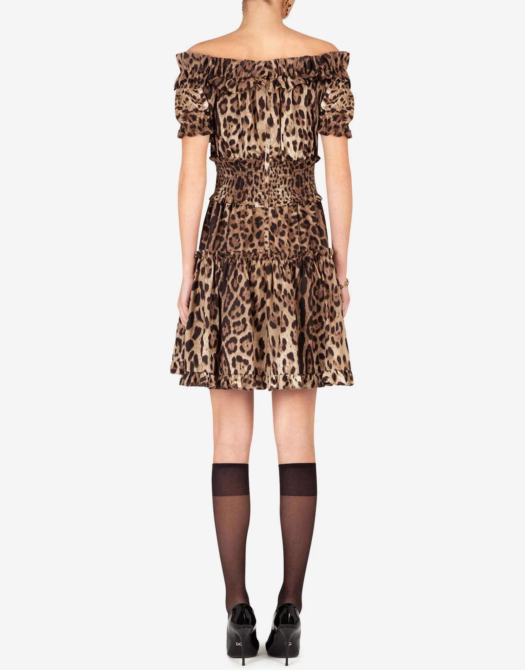 Short leopard-print poplin dress