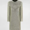 Short long-sleeved dress in crystal mesh