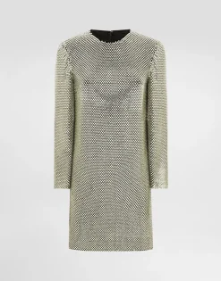 Short long-sleeved dress in crystal mesh