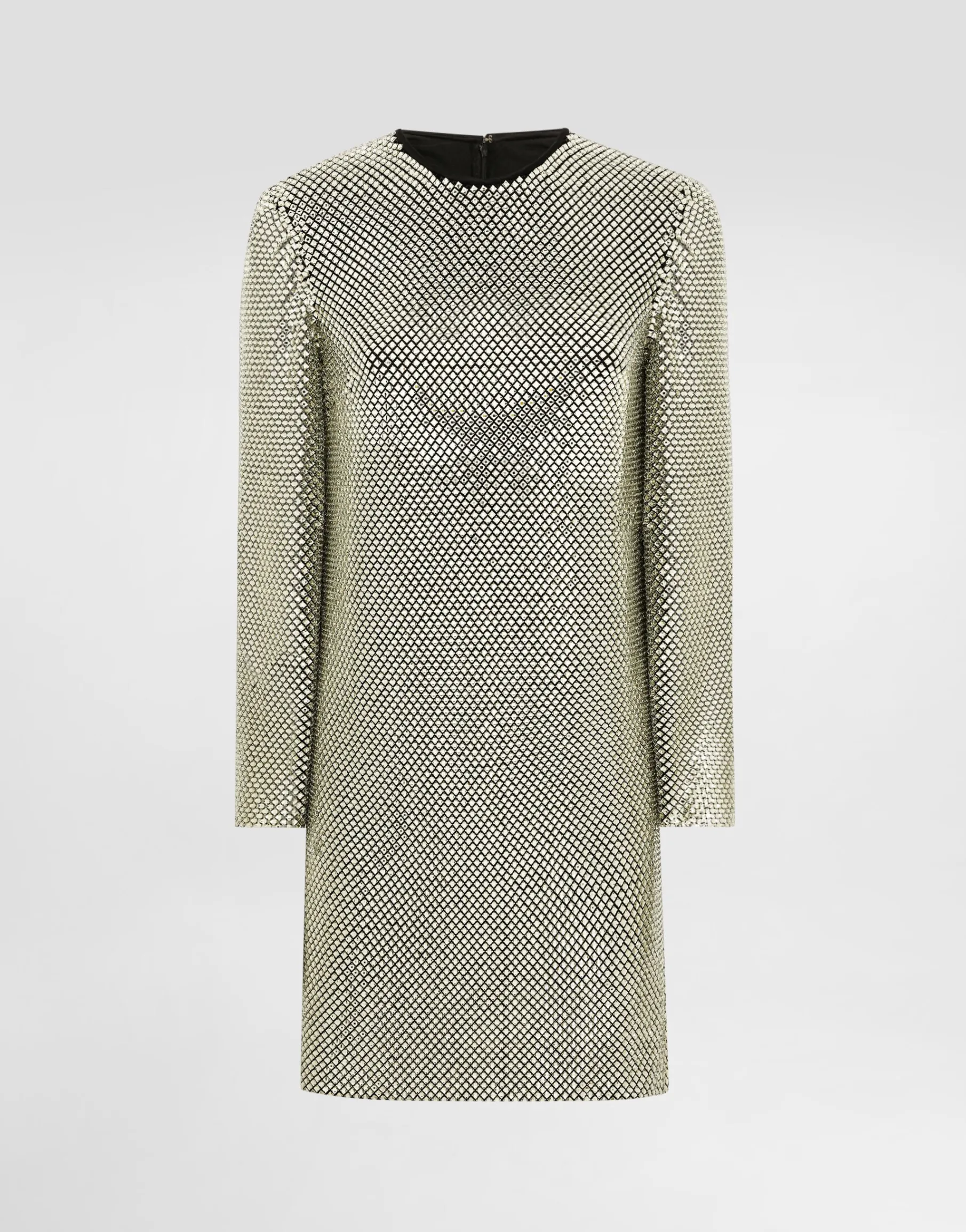 Short long-sleeved dress in crystal mesh