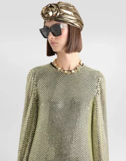 Short long-sleeved dress in crystal mesh