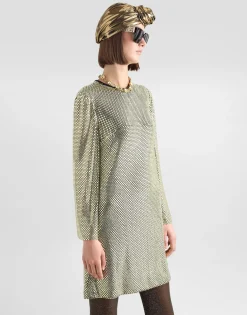 Short long-sleeved dress in crystal mesh