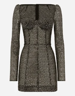 Short long-sleeved sequined corset dress