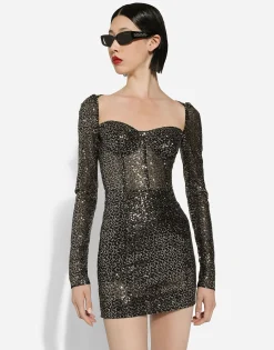 Short long-sleeved sequined corset dress