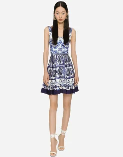 Short majolica print dress