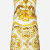 Short majolica-print brocade dress