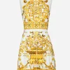 Short majolica-print brocade dress