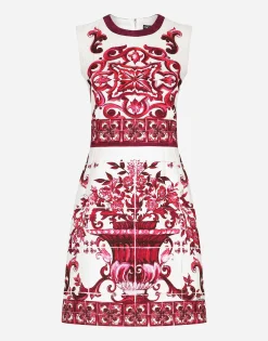 Short Majolica-print brocade dress