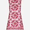 Short Majolica-print brocade dress