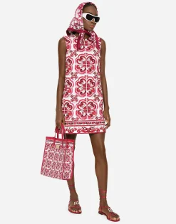 Short Majolica-print brocade dress