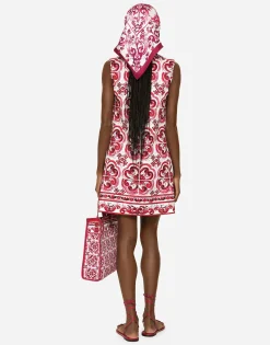 Short Majolica-print brocade dress