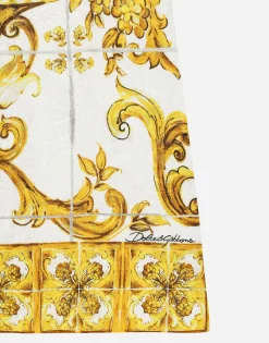Short majolica-print brocade dress