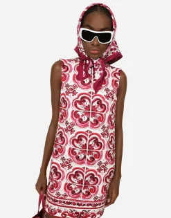 Short Majolica-print brocade dress