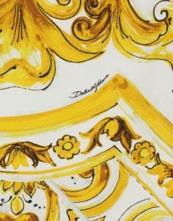 Short majolica-print brocade dress