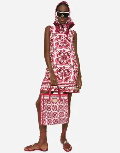Short Majolica-print brocade dress
