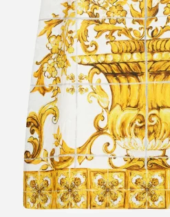 Short majolica-print brocade dress