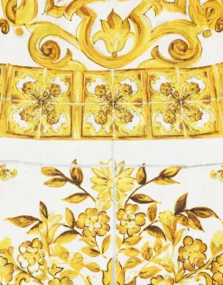 Short majolica-print brocade dress