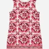 Short majolica-print cady dress