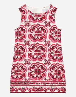 Short majolica-print cady dress