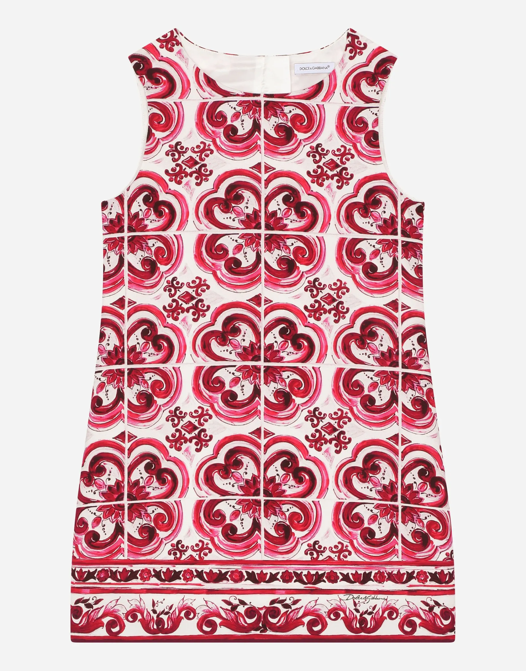 Short majolica-print cady dress
