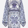 Short majolica-print charmeuse dress