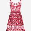 Short Majolica-print charmeuse bustier dress