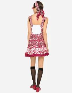 Short Majolica-print charmeuse bustier dress