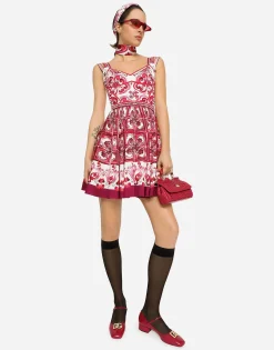 Short Majolica-print charmeuse bustier dress
