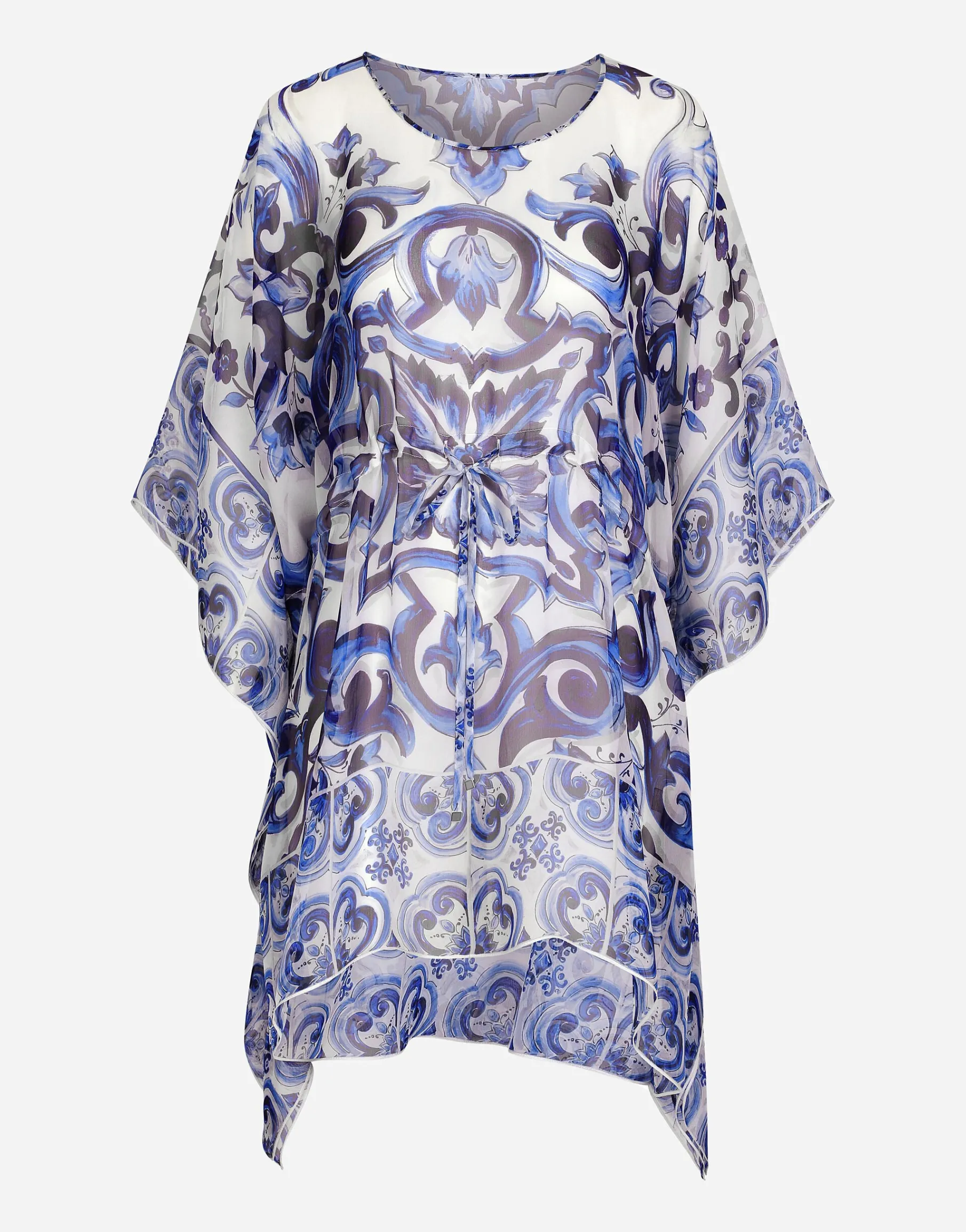 Short majolica-print chiffon caftan