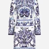 Short majolica-print organzine dress