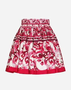 Short Majolica-print poplin skirt