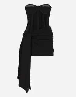 Short Milano rib jersey dress with corset detailing
