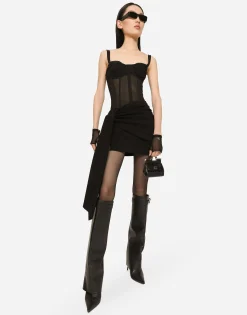 Short Milano rib jersey dress with corset detailing