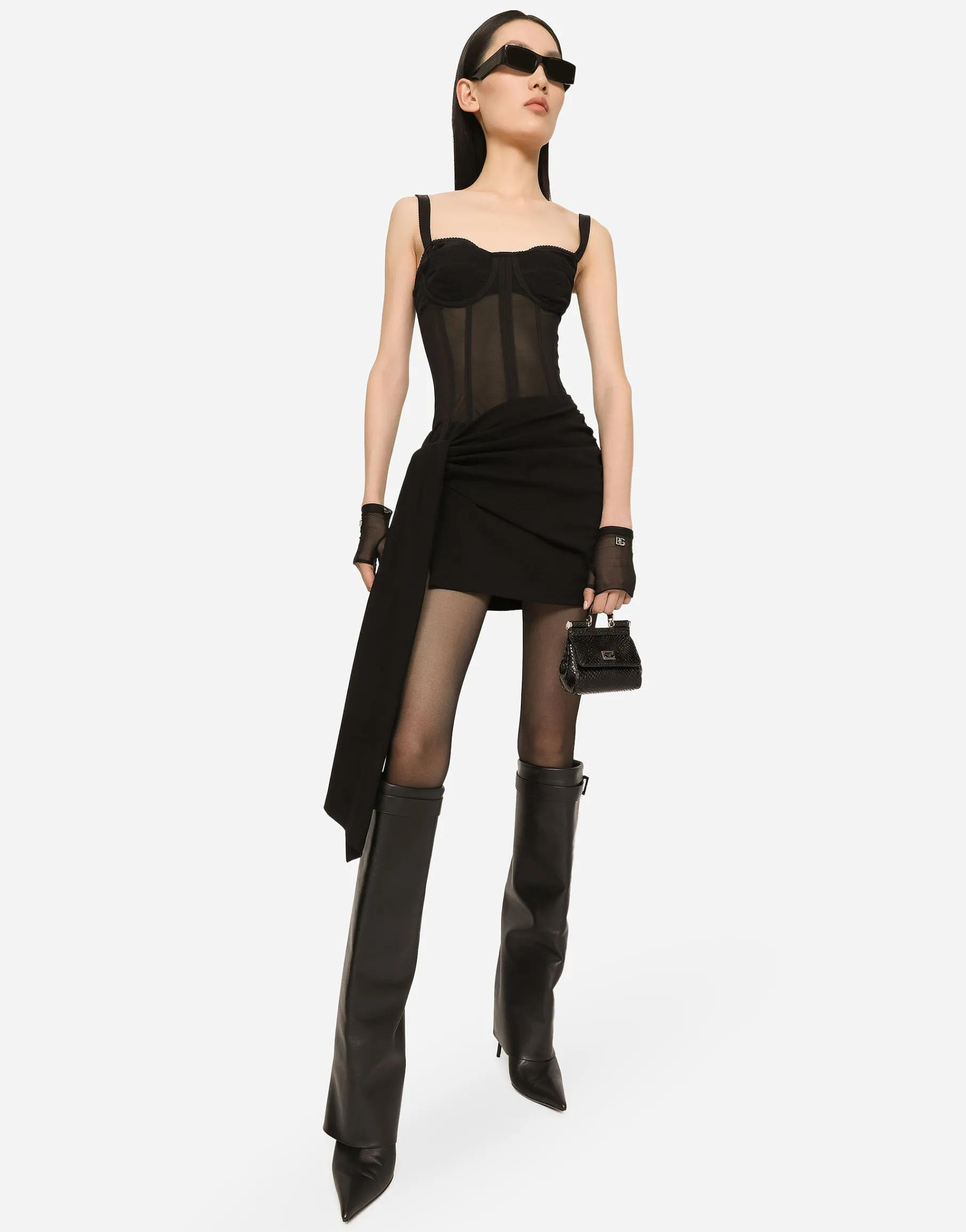 Short Milano rib jersey dress with corset detailing
