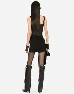 Short Milano rib jersey dress with corset detailing