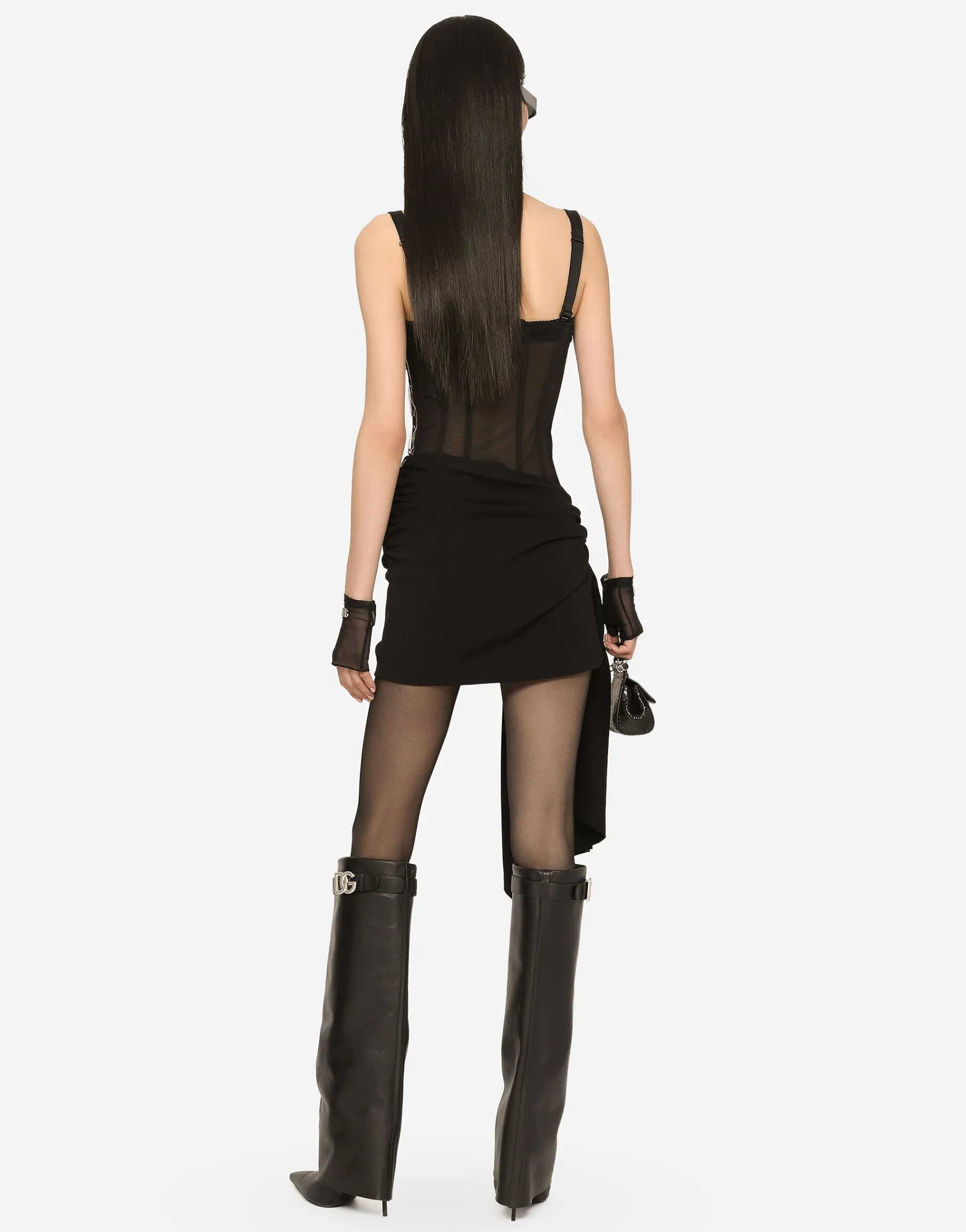 Short Milano rib jersey dress with corset detailing