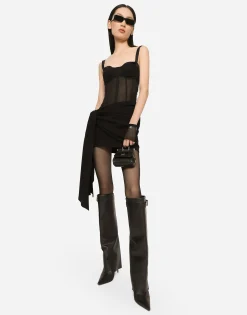 Short Milano rib jersey dress with corset detailing