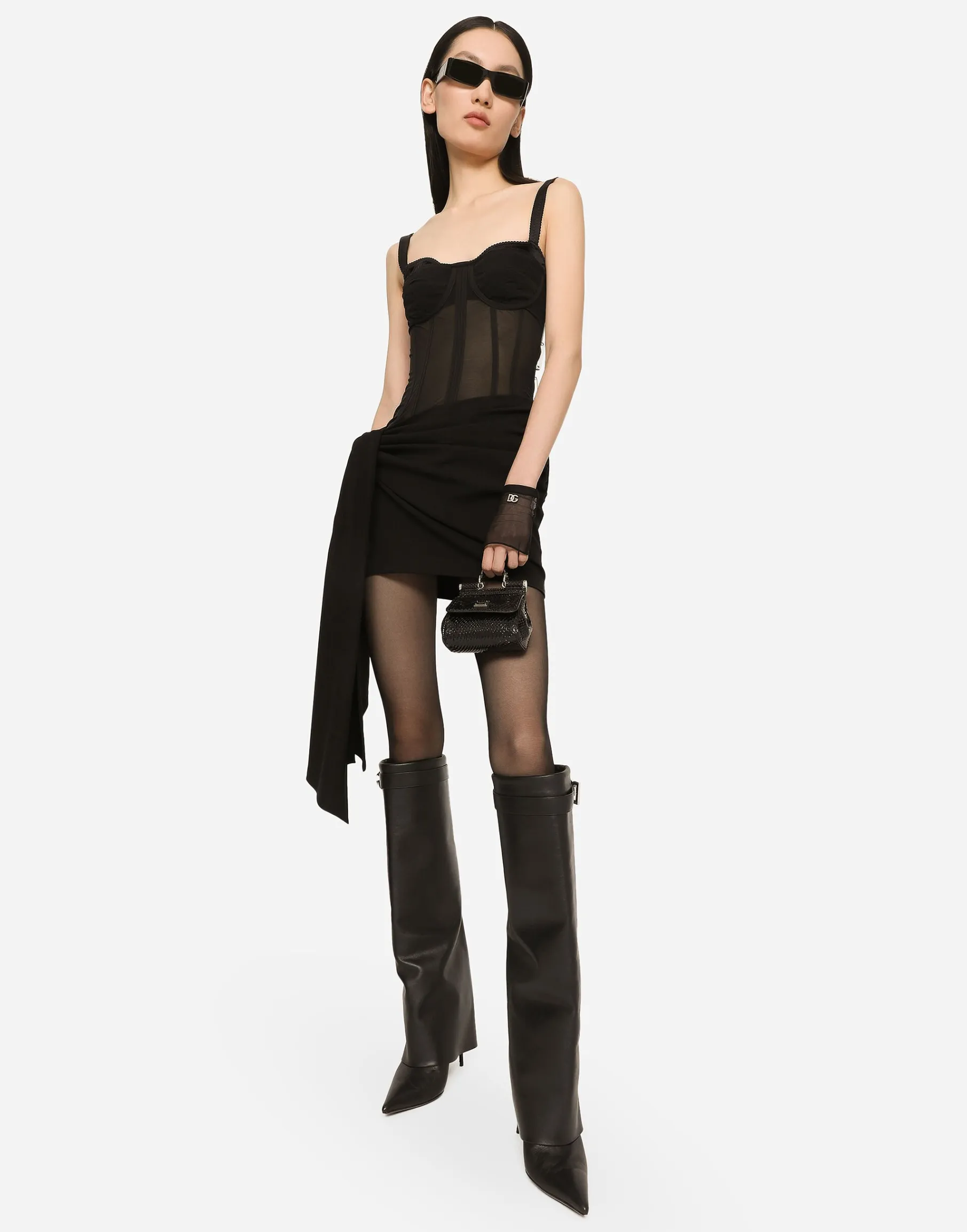 Short Milano rib jersey dress with corset detailing