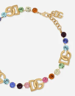 Short necklace with colorful rhinestones and DG logo