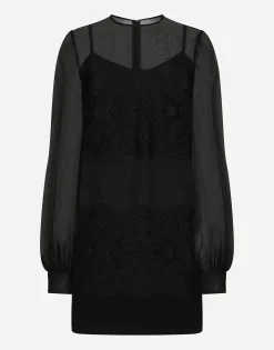 Short organza dress with lace inlay